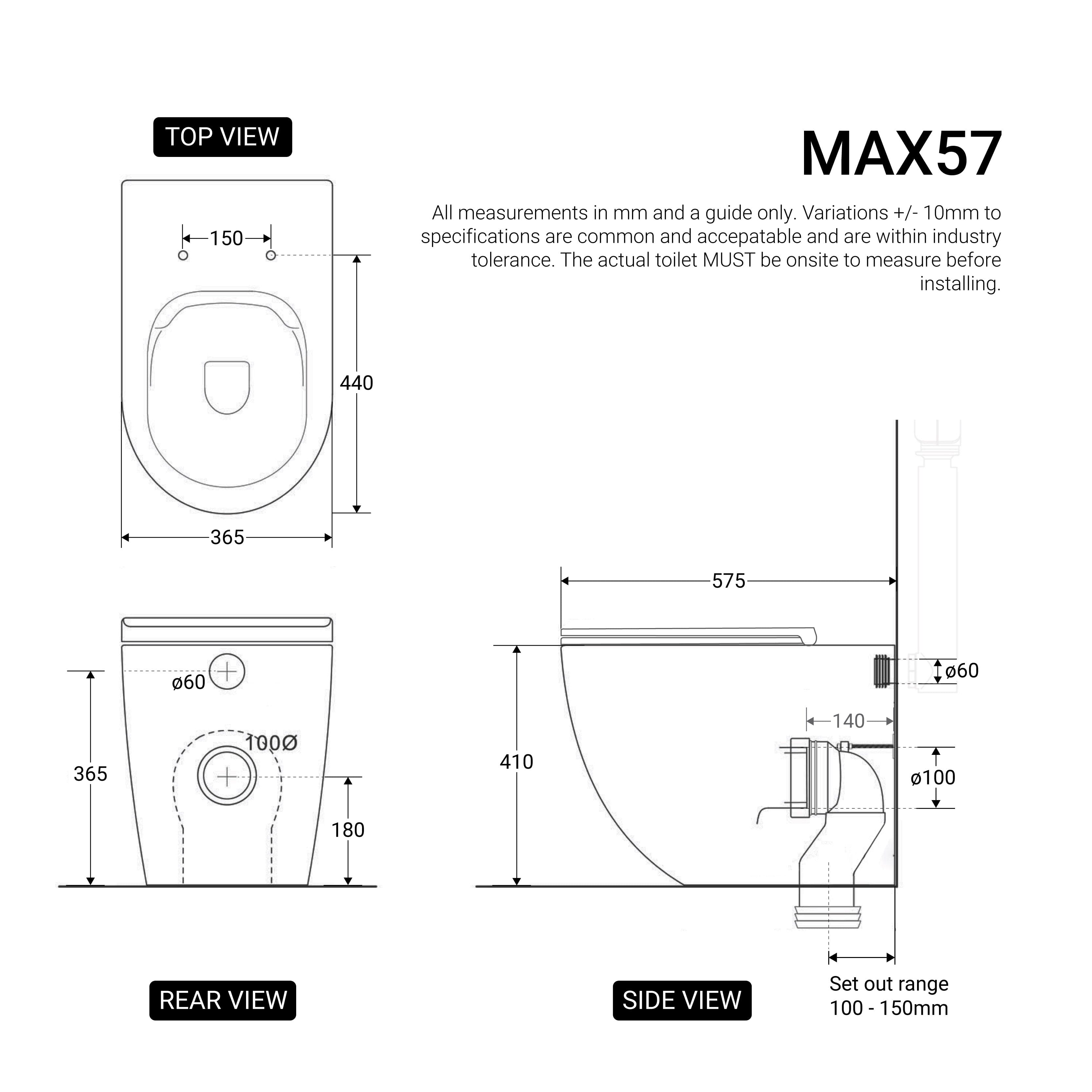 Max57 Rimless Tornado Floor Mount Toilet Pan Toilets Arova 