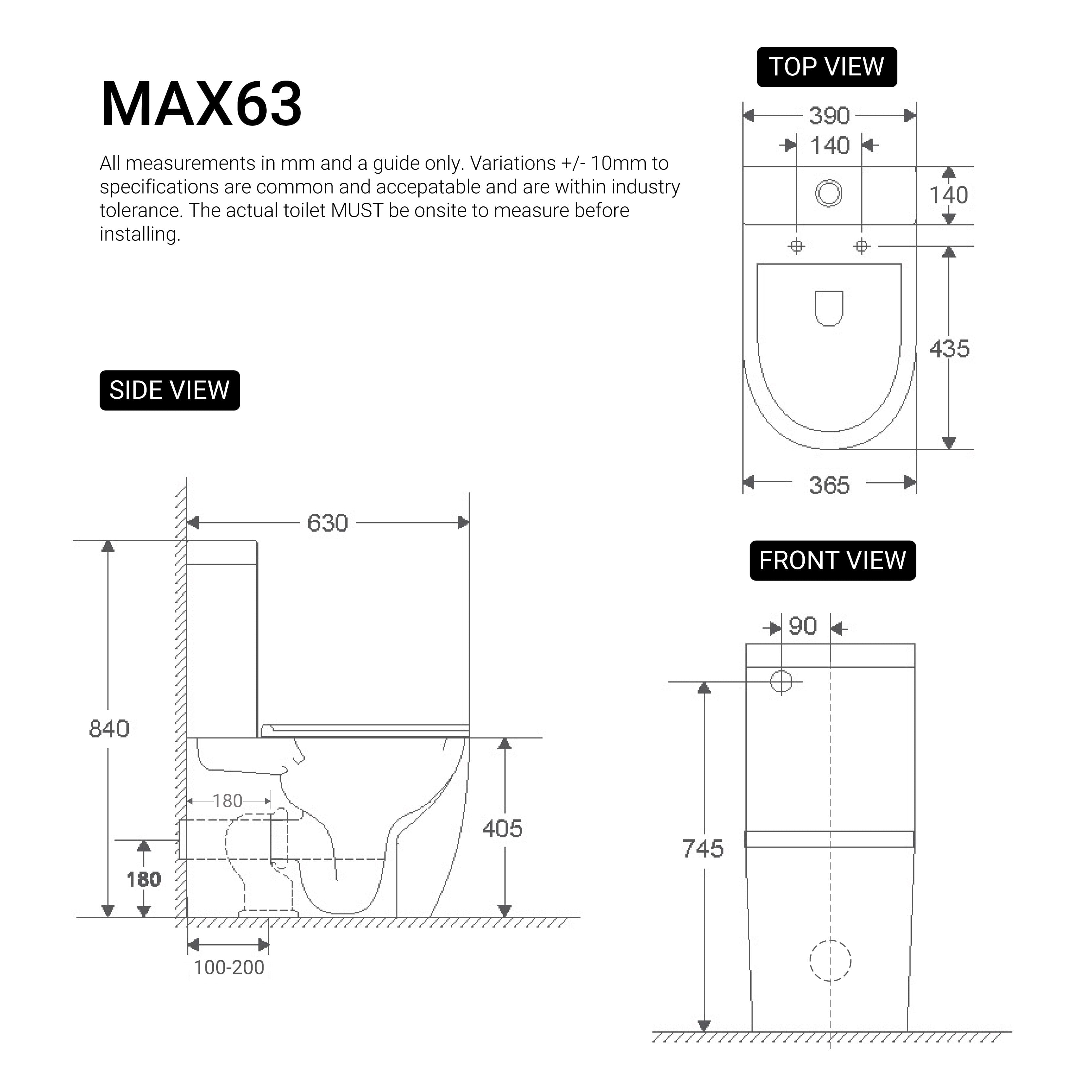 Max63 Rimless Tornado Compact Back to Wall Toilet Toilets Arova 