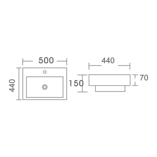 MEGGA-2 Half Inset Square Basin 1 Tap Hole Basins ECT 