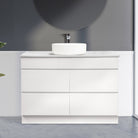 Mia 120cm Free Standing Bathroom Vanity - Single Bowl Vanities & Mirrors Arova Bliss Quartz Stone Top CB1108N-Round Gloss White Basin 