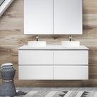 Mia 120cm Wall Hung Double Bowl Vanity Vanities & Mirrors Arova Bliss Quartz Stone Top 2XCB1108N-Round Gloss White Basin 