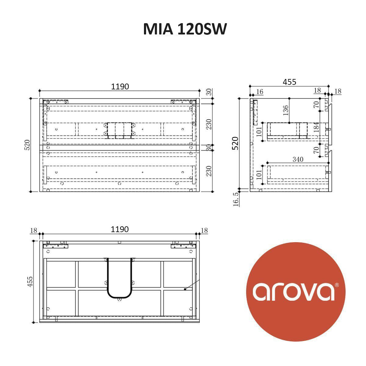 Mia 120cm Wall Hung Single Vanity Vanities & Mirrors Arova 