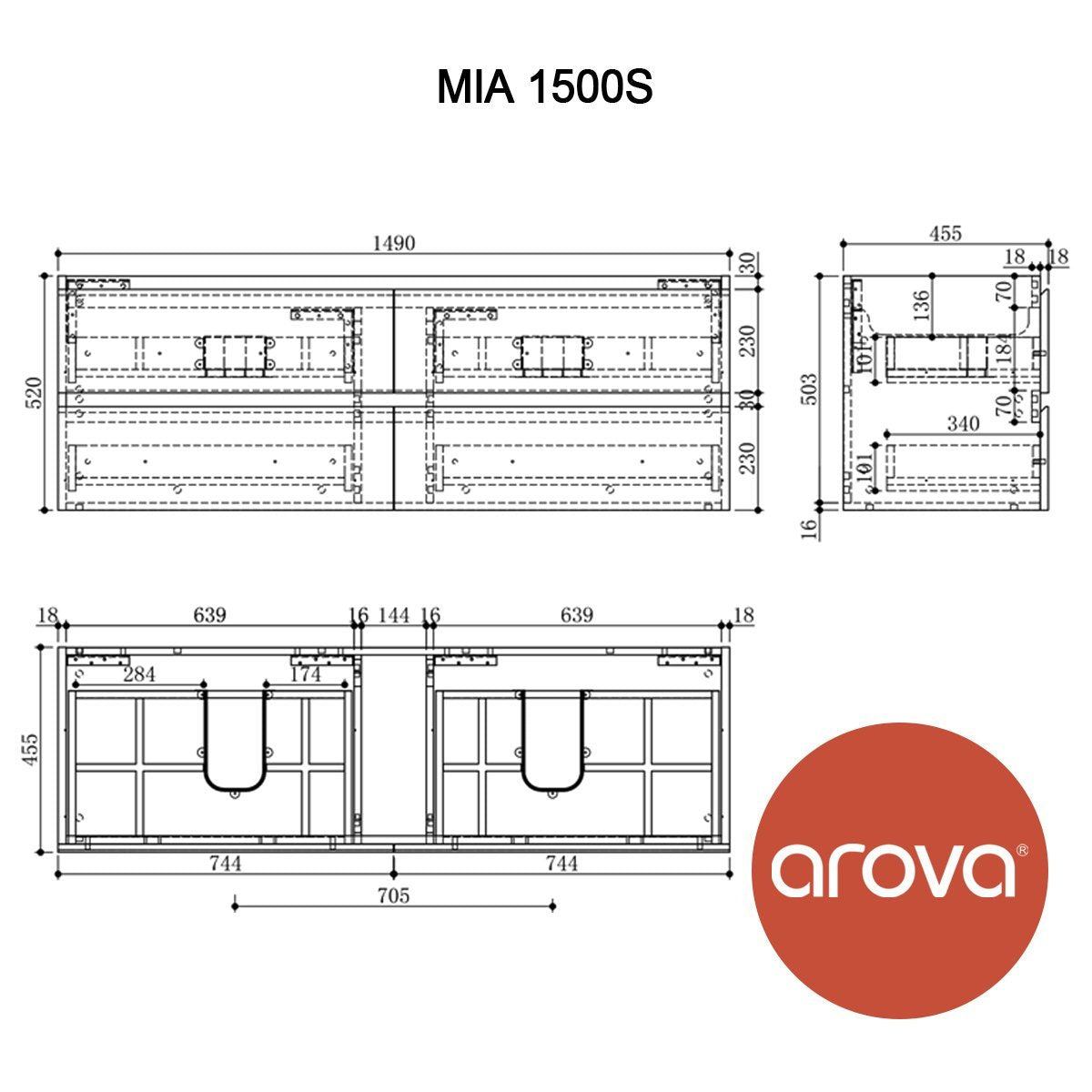 Mia 150cm Wall Hung Vanity Vanities & Mirrors Arova 