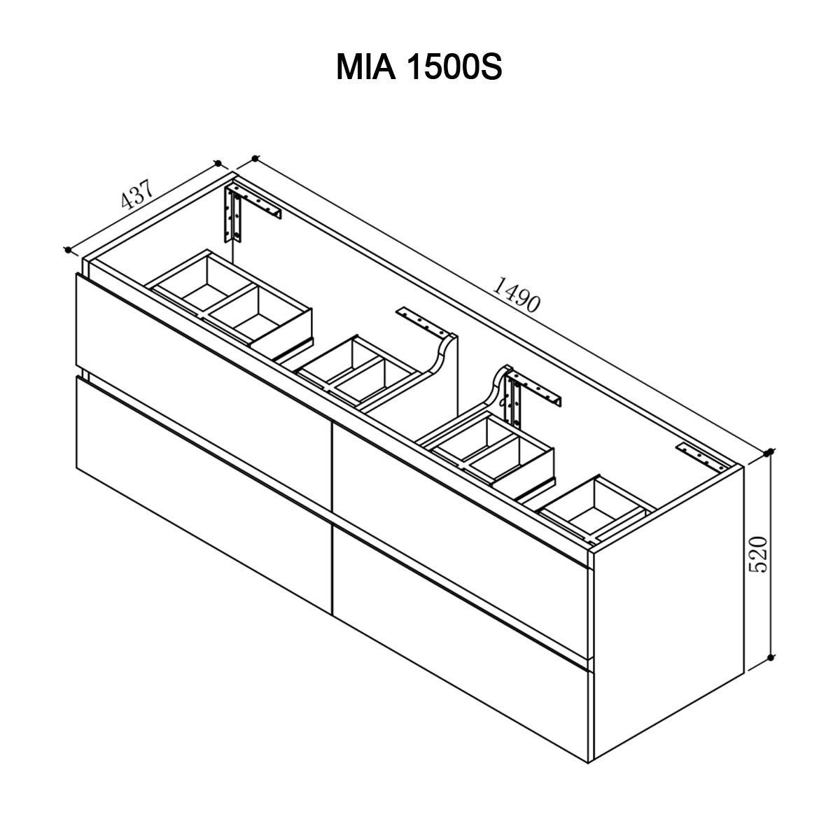 Mia 150cm Wall Hung Vanity Vanities & Mirrors Arova 