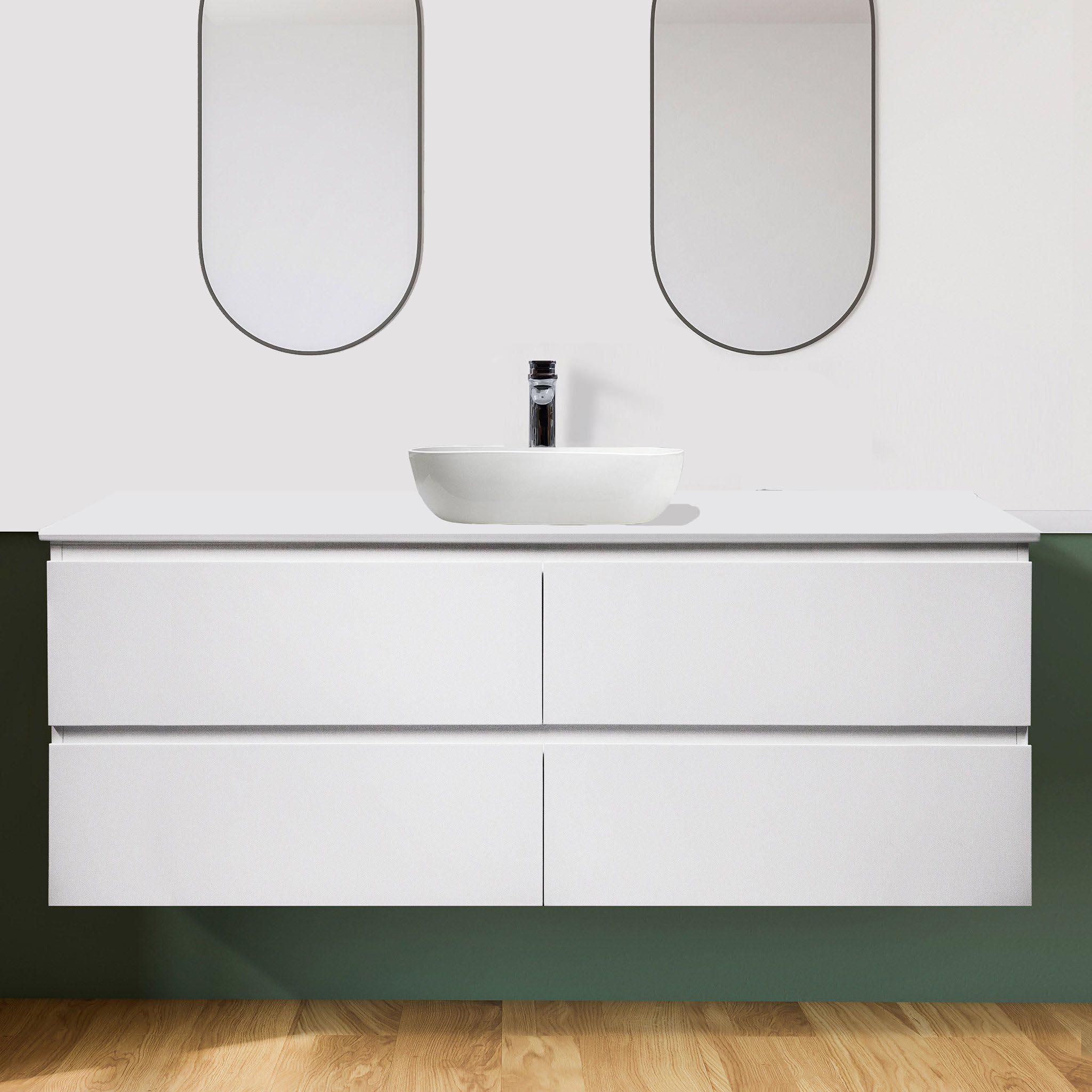 Mia 150cm Wall Hung Vanity Vanities & Mirrors Arova Bliss Quartz Stone Top CB1201N-Square Gloss White Basin 