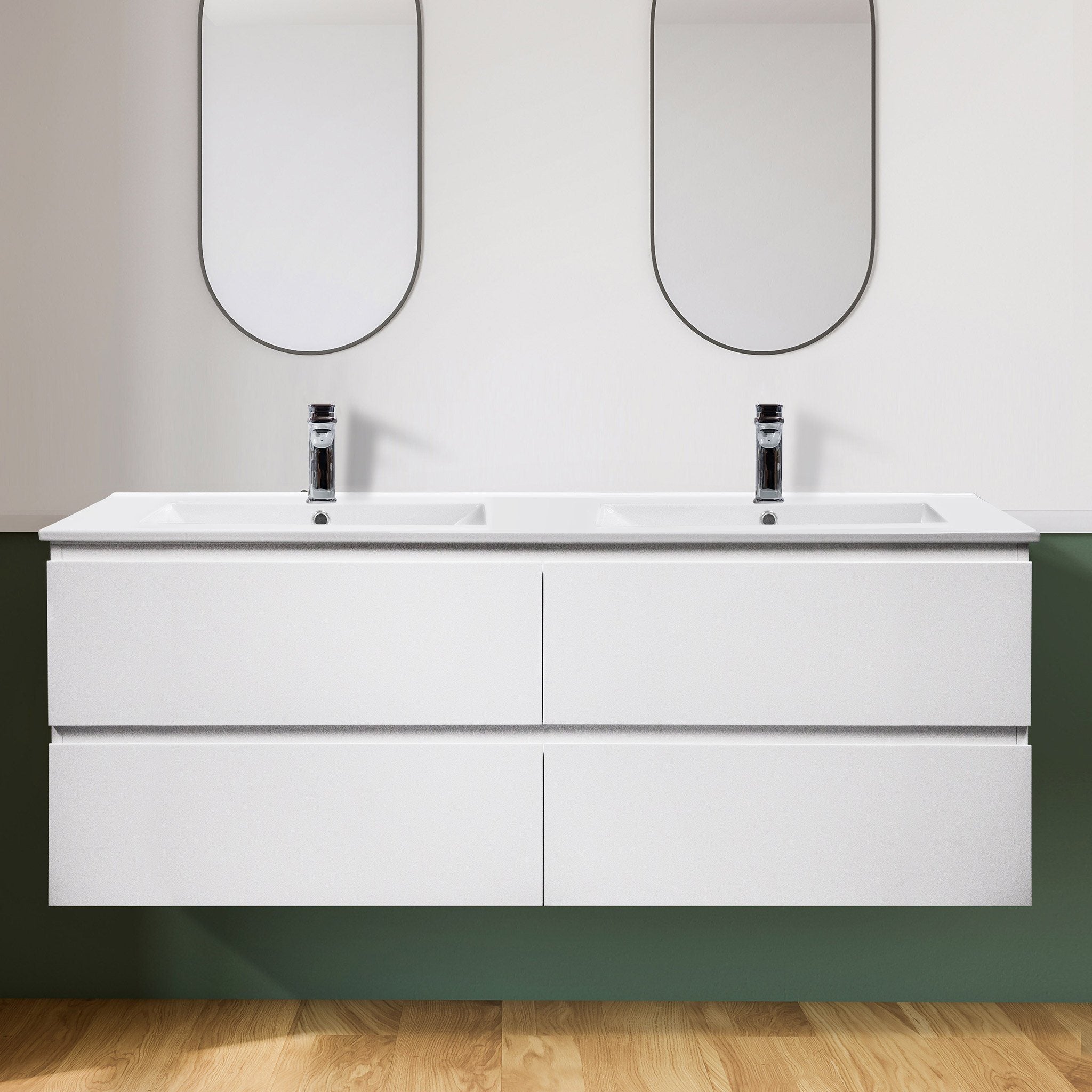 Mia 150cm Wall Hung Vanity Vanities & Mirrors Arova Double Ceramic Basin - 