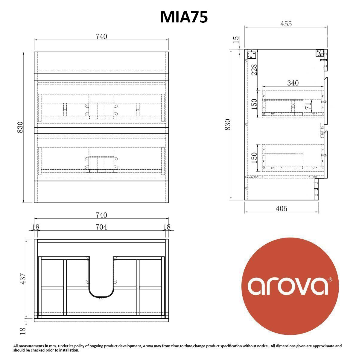 Mia 75cm Free Standing Bathroom Vanity Vanities & Mirrors Arova 