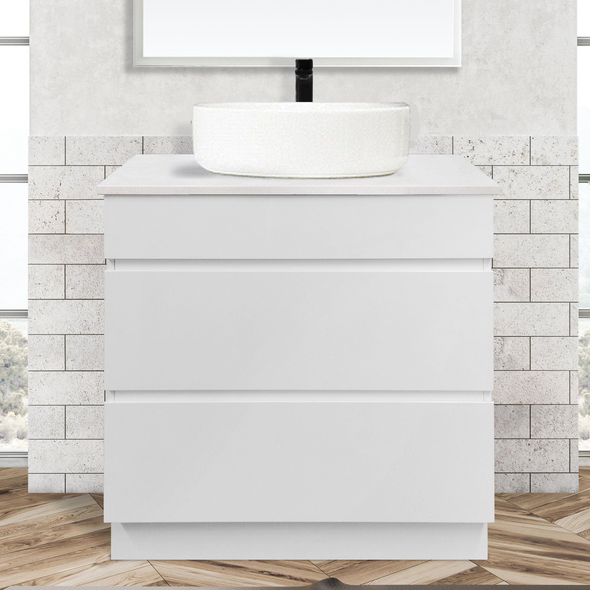 Mia 75cm Free Standing Bathroom Vanity Vanities & Mirrors Arova Bliss Quartz Stone Top CB1108N-Round Gloss White Basin 