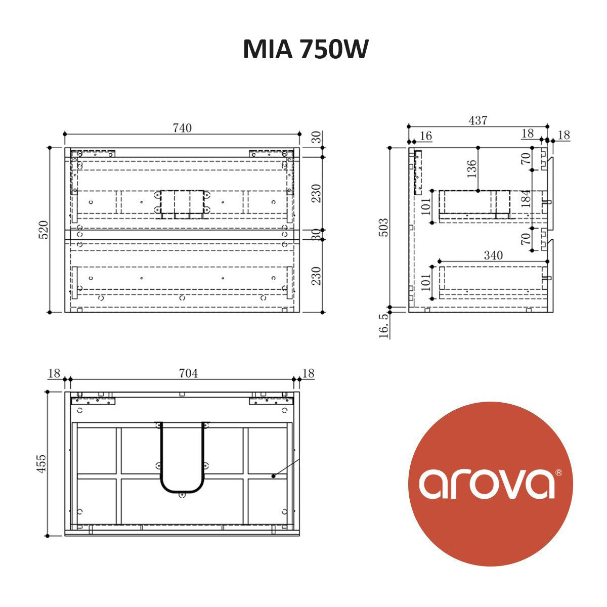 Mia 75cm Wall Hung Vanity Vanities & Mirrors Arova 