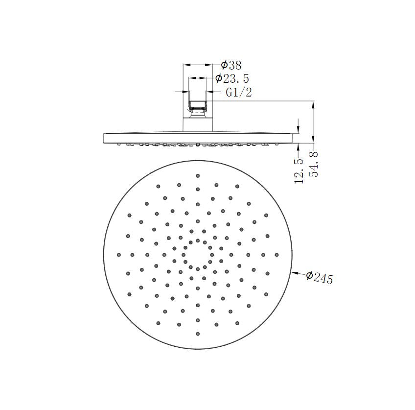 Nero ABS 250mm Round Shower Head Brushed Nickel showers Nero 