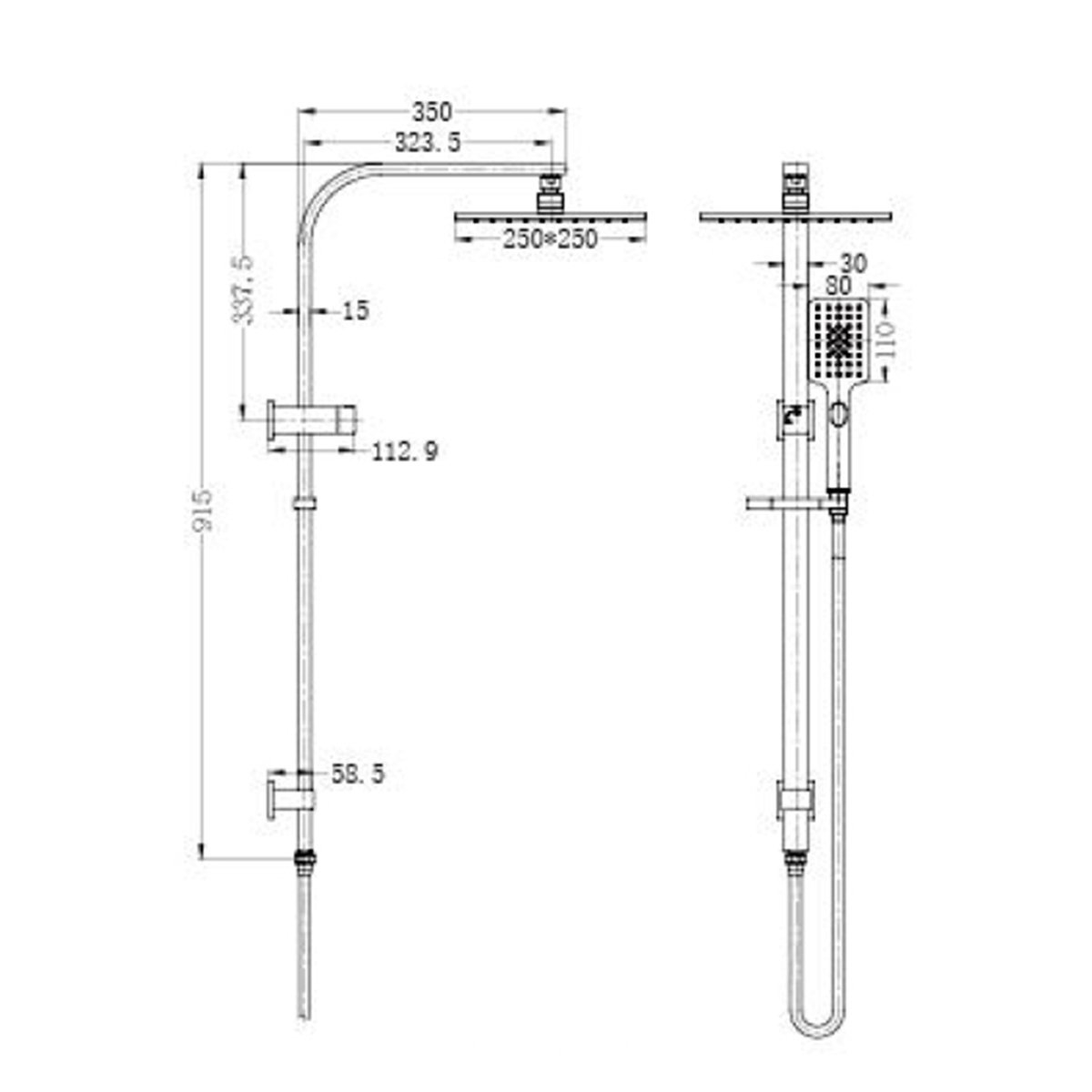 Nero Celia 250mm Square Shower Set Brushed Nickel Showers Nero 