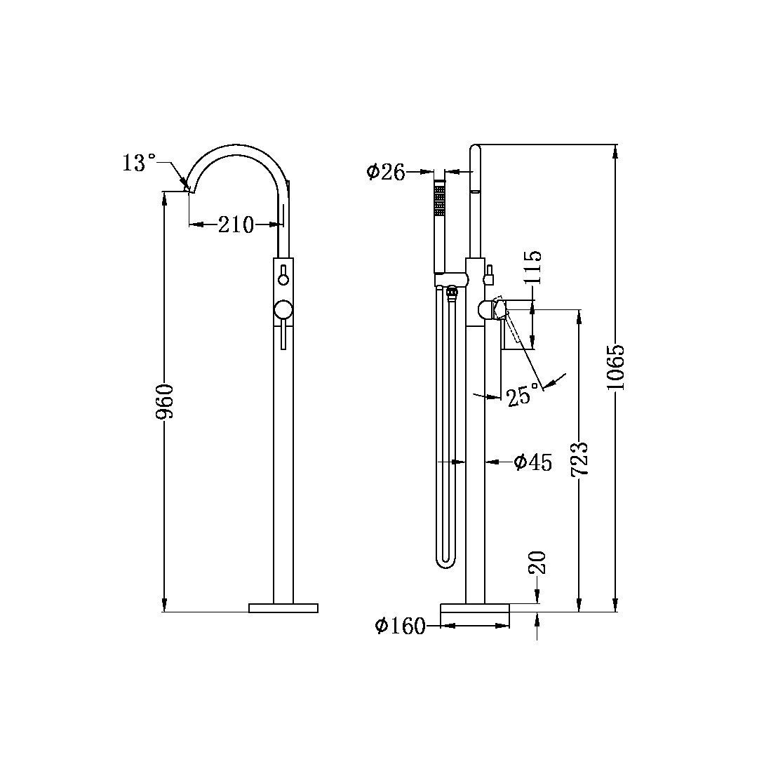 Nero Floormount Bath Mixer BRUSHED NICKEL YSW2109-03A-BN Tapware Nero 