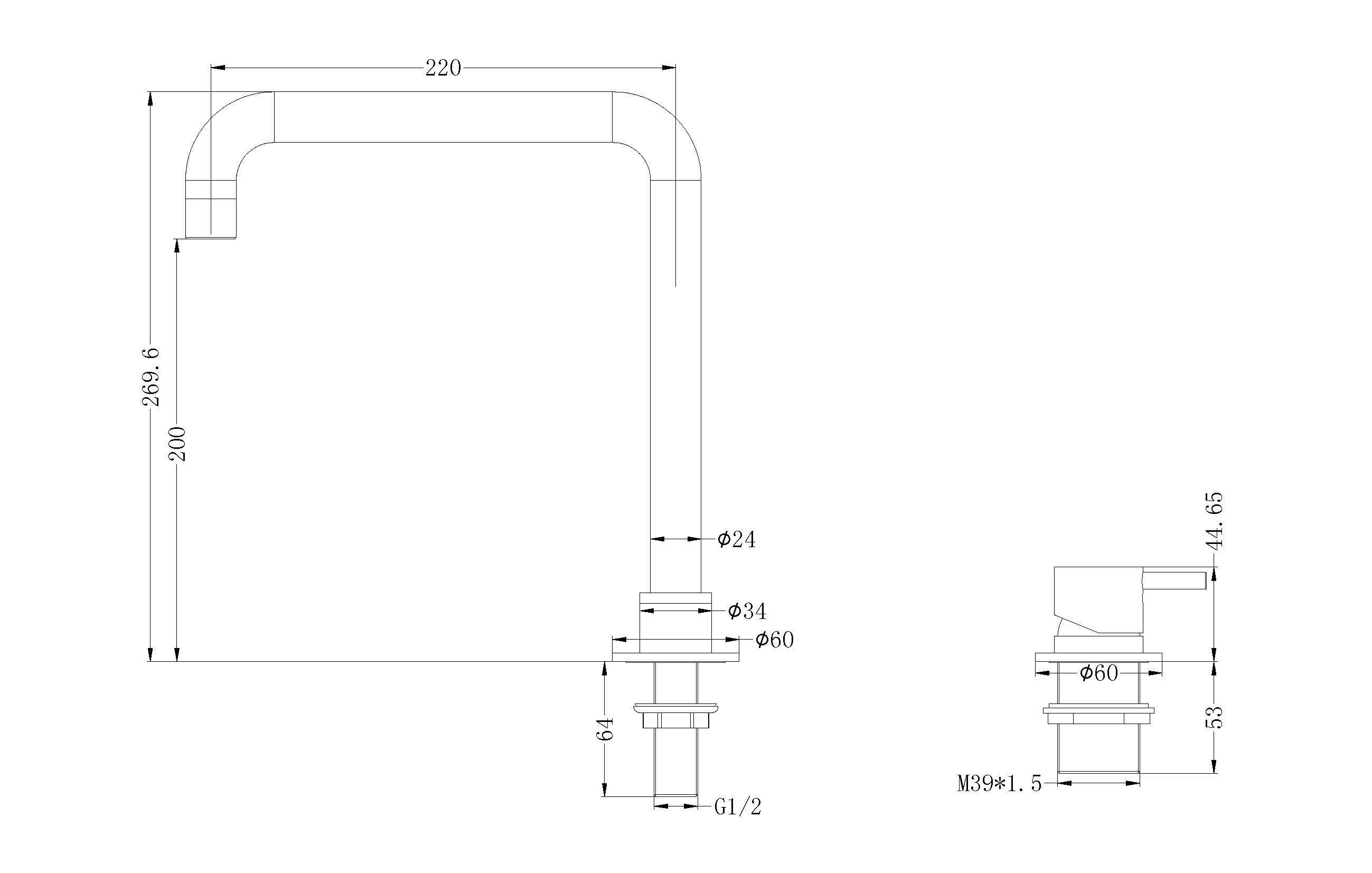 Nero MECCA Hob Basin Mixer Square Spout GUN META YSW2219-01C-GM Tapware Nero 