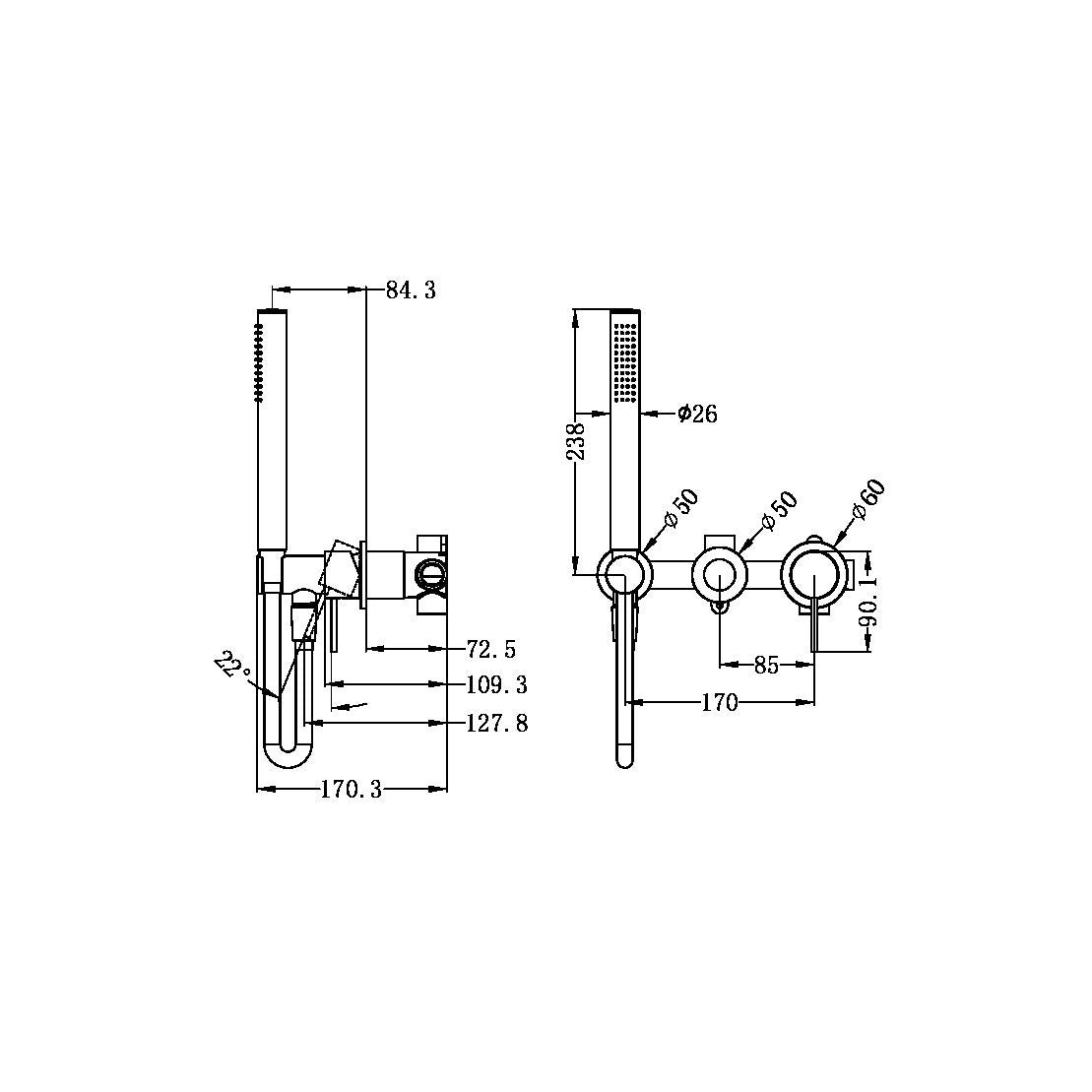 Nero MECCA Shower Mixer Divertor System Separate Back Plate Brushed Nickel Tapware Nero 