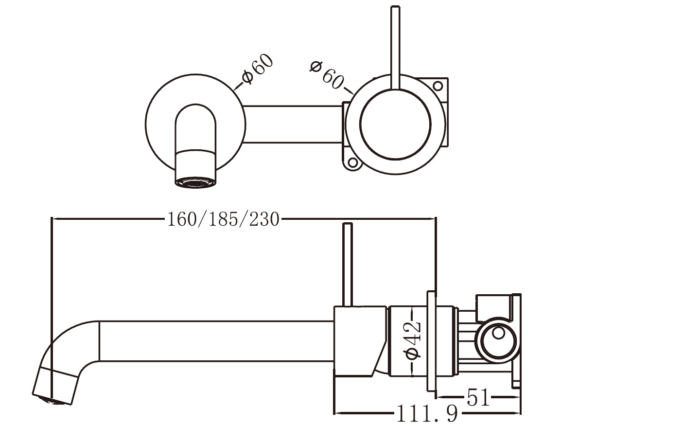 Nero MECCA Wall Basin Mixer Separate Back Plate Handle Up 160MM GUN META YSW2219-07D-GM Tapware Nero 