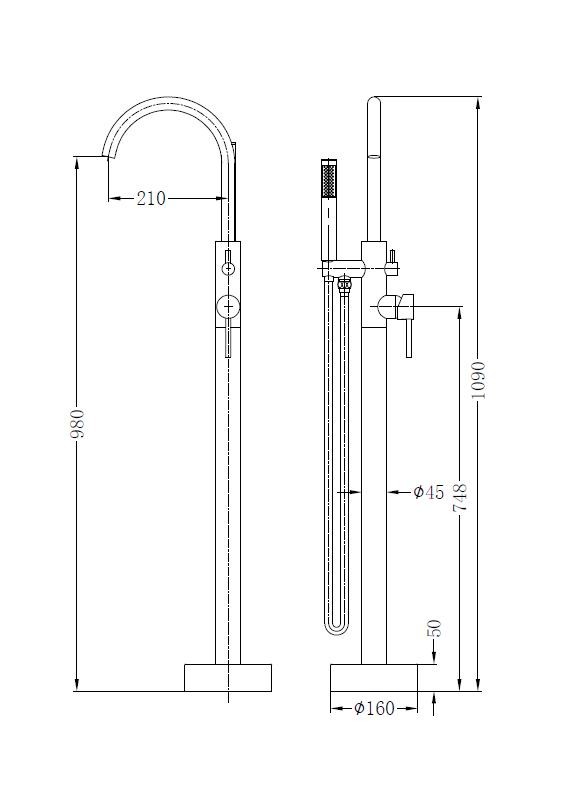 Nero Nova Round Floormount Mixer With Handshower MATTE BLACK - YSW2109-03A-MB Showers Nero 