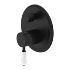 Nero York Shower Mixer with Divertor Matte Black Tapware Nero White Porcelain Lever 