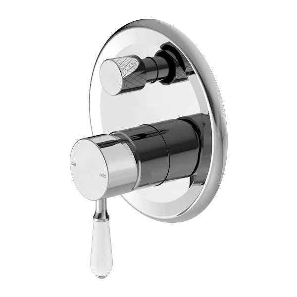 Nero York Shower Mixer with Divertor Tapware Nero White Porcelain Lever 