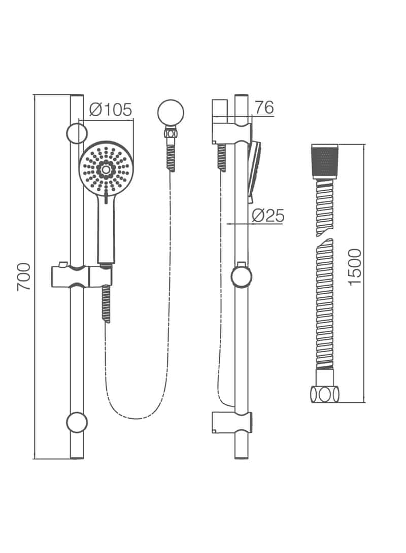 NIKO ABS Shower Rail With 3 Function Shower Head And Elbow included in Brushed Nickel Showers ECT 