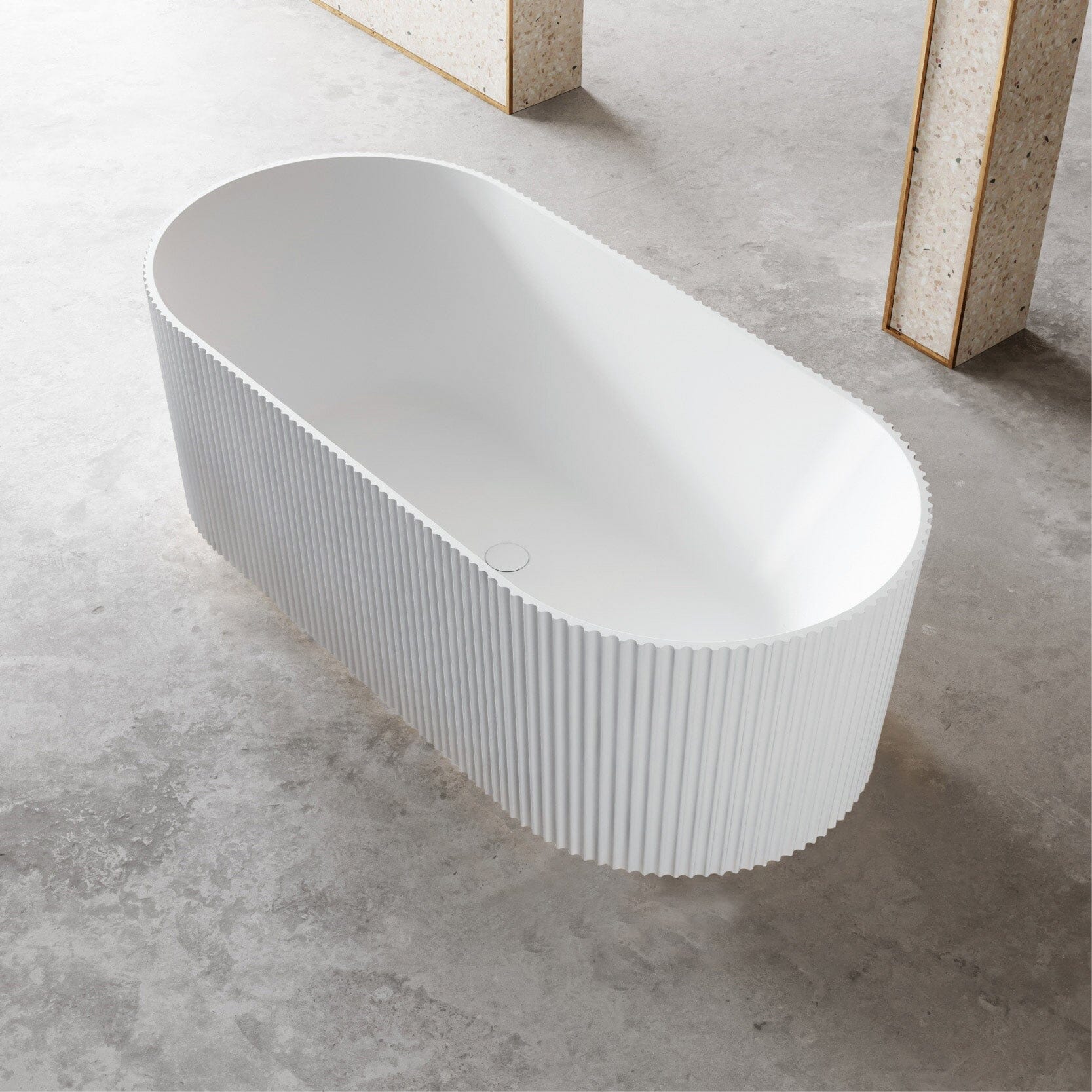 OPAL 1500mm V-Groove Fluted Oval Free Standing Bathtub Gloss White Baths AROVA 