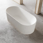 OPAL 1500mm V-Groove Fluted Oval Free Standing Bathtub Matte White Baths AROVA 