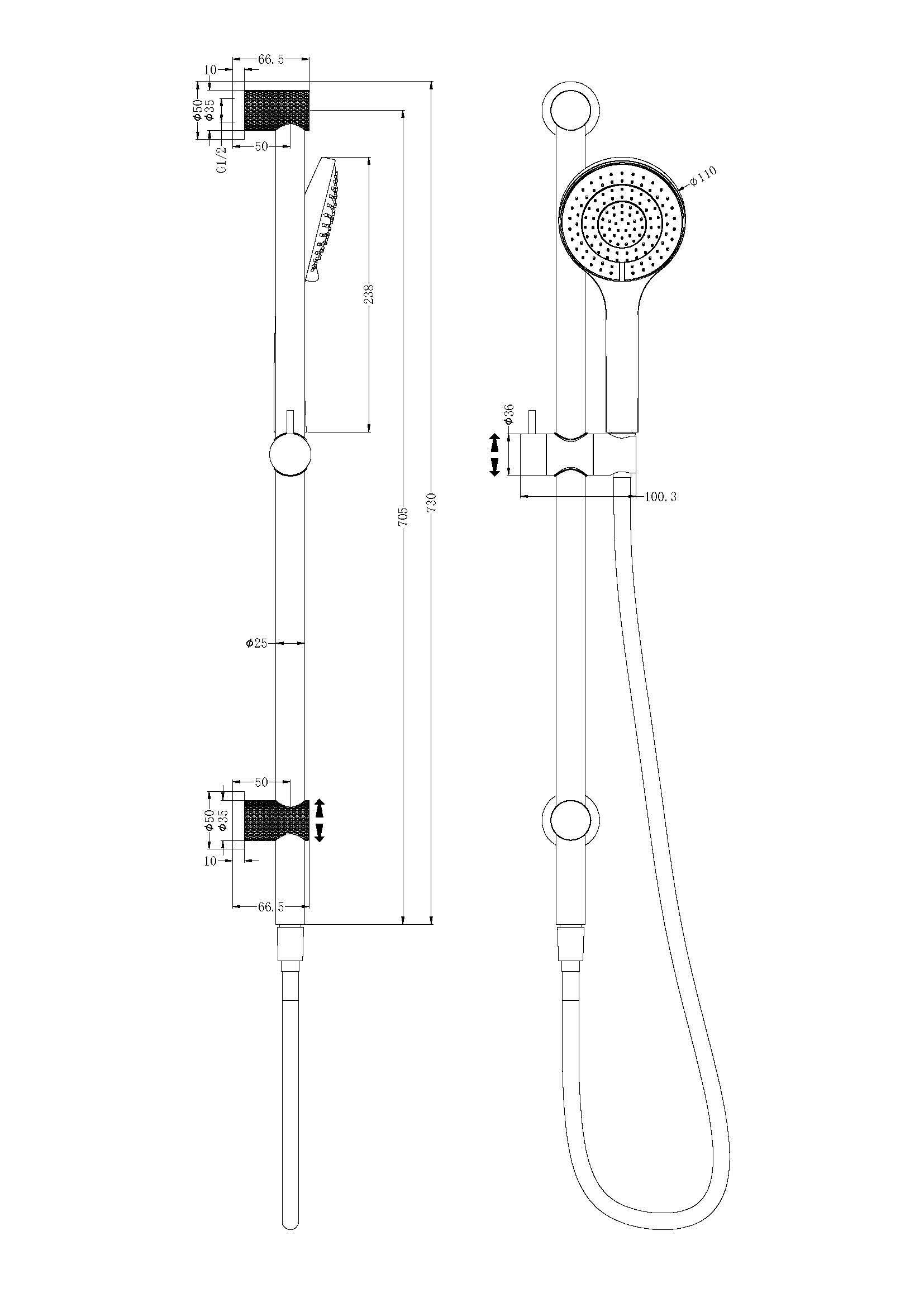 Opal Shower Rail Brushed Nickel YSW2519-05A-BN Showers Nero 