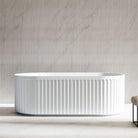 ORI 1500mm V Groove Fluted Freestanding Matte White Bathtub Baths Arova 