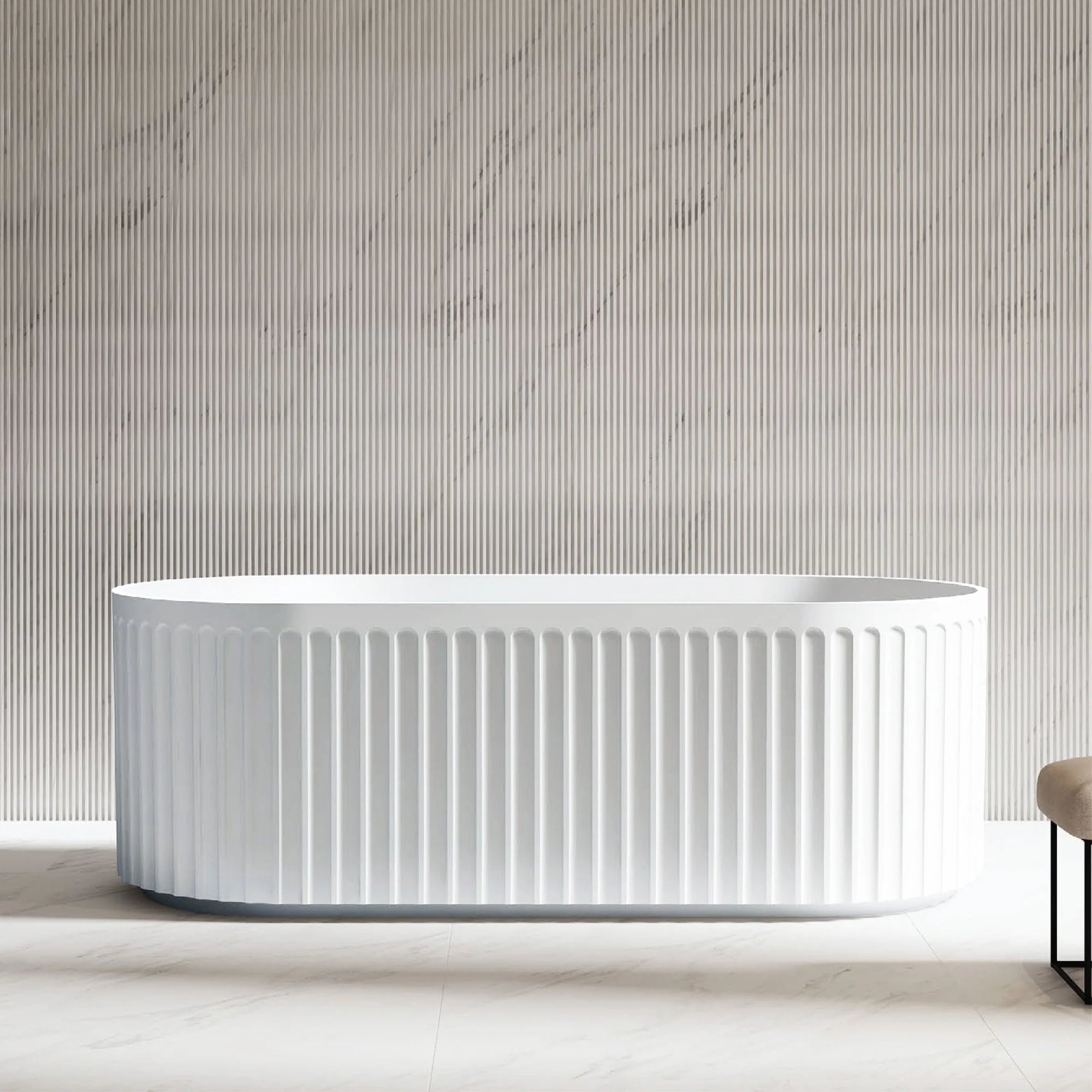 ORI 1500mm V Groove Fluted Freestanding Matte White Bathtub Baths Arova 