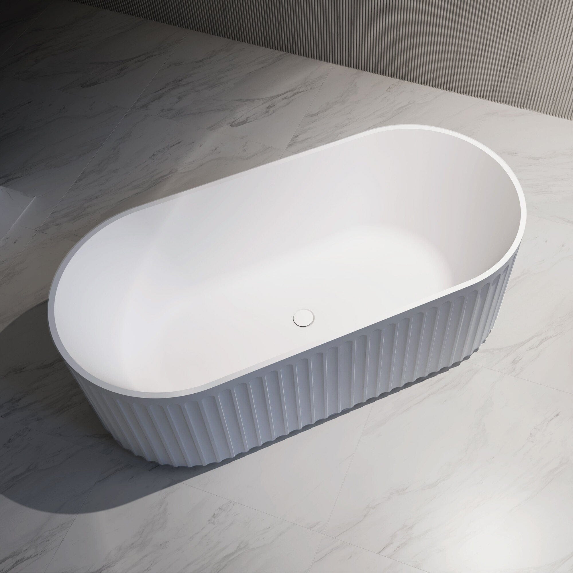 ORI 1500mm V Groove Fluted Freestanding Matte White Bathtub Baths Arova 