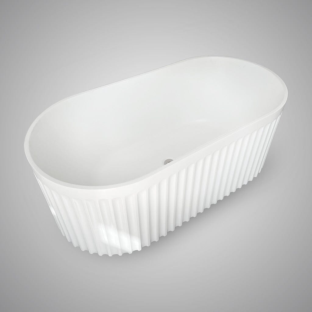 ORI 1500mm V Groove Fluted Freestanding Matte White Bathtub Baths Arova 