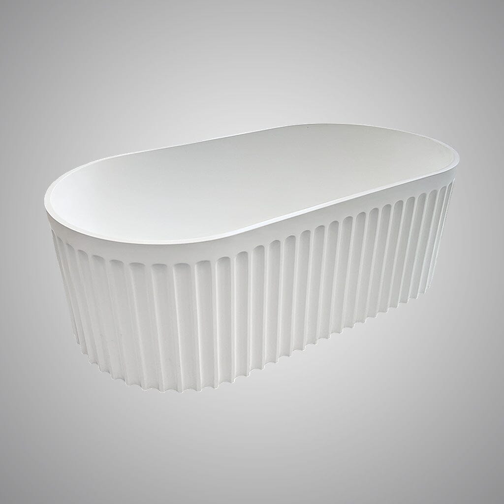 ORI 1700mm V Groove Fluted Freestanding Matte White Bathtub Baths Arova 