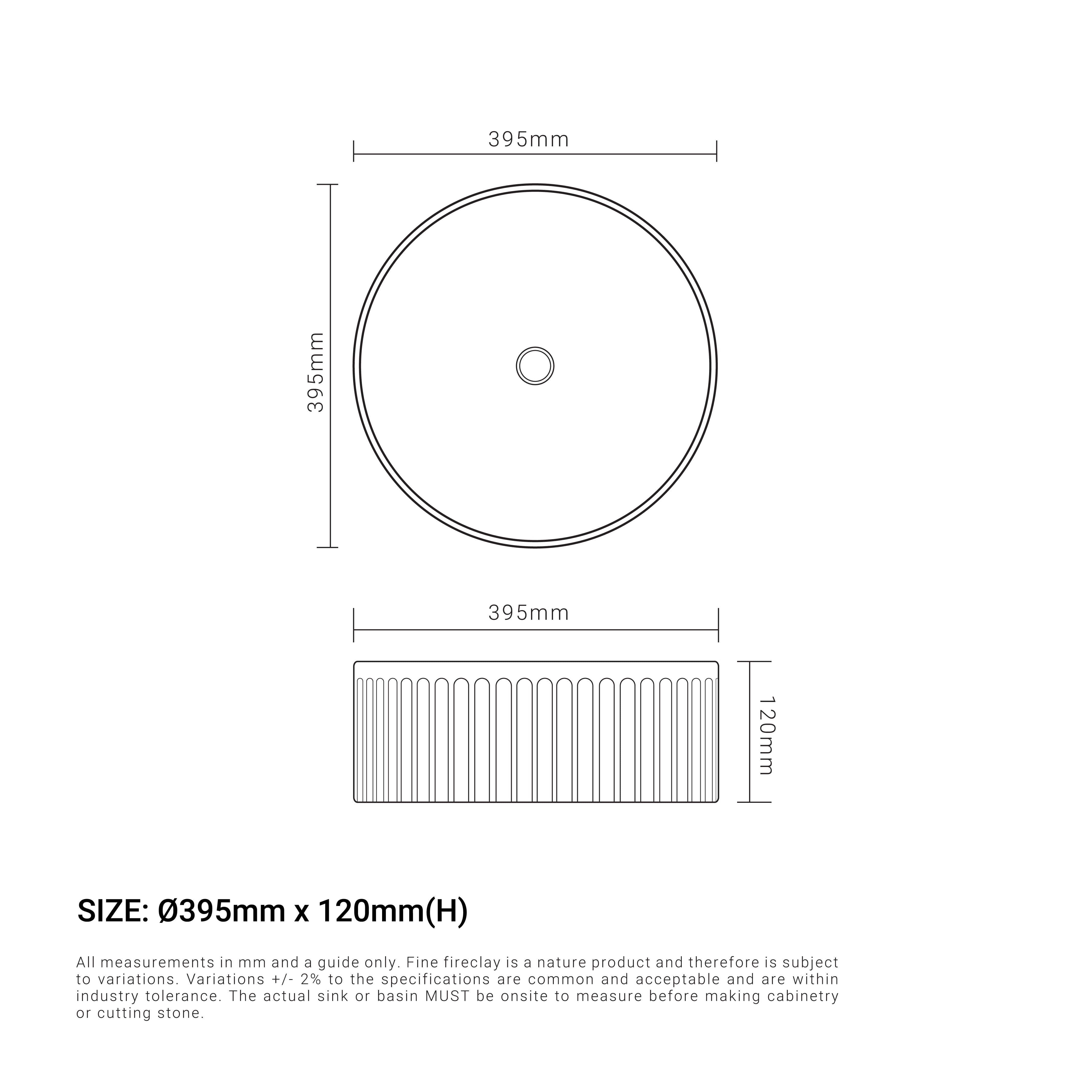 Ori 40 Fluted Above Counter Basin Round Matte White Basins Arova 