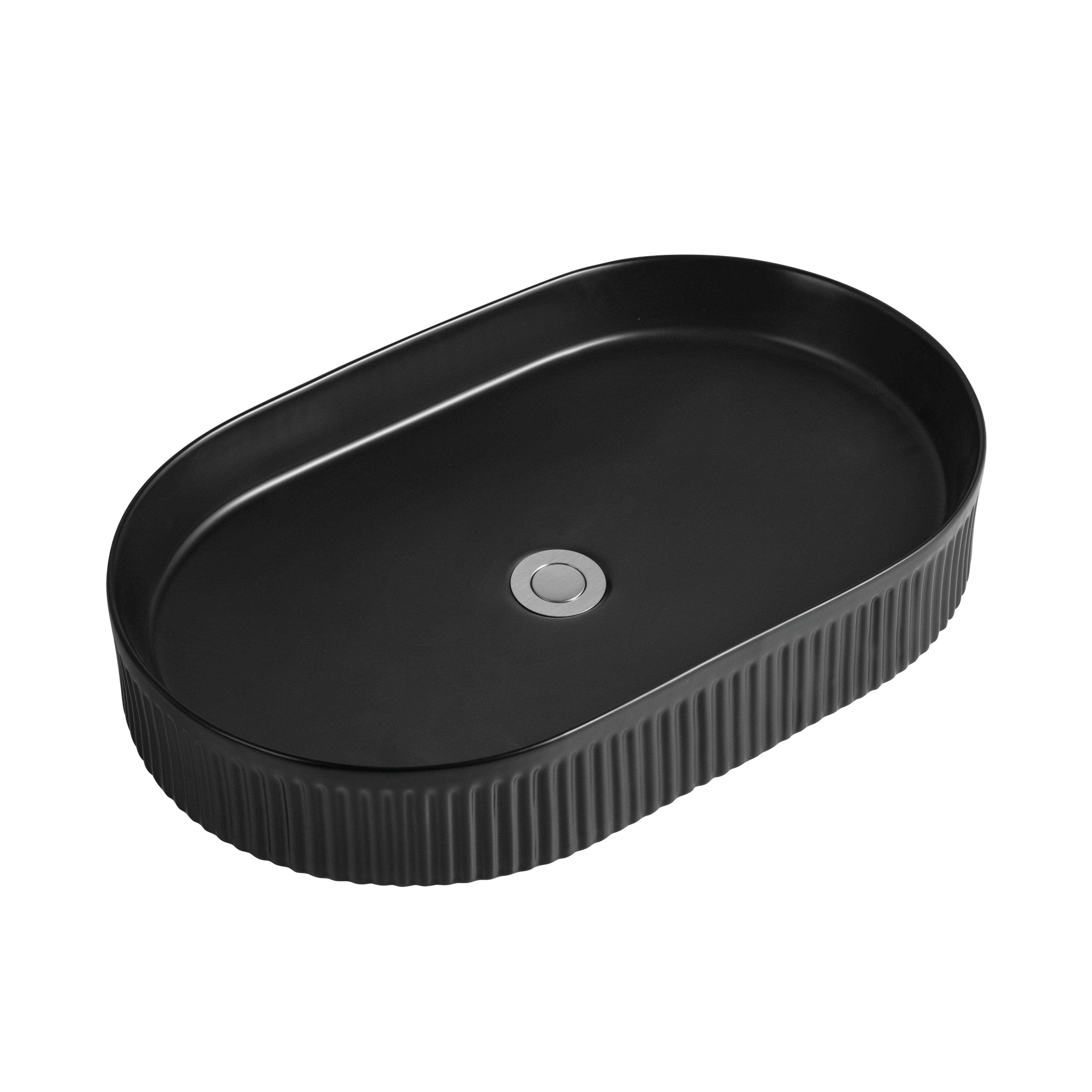 Ori 58 Fluted Above Counter Oval Basin Matte Black Basins Arova 