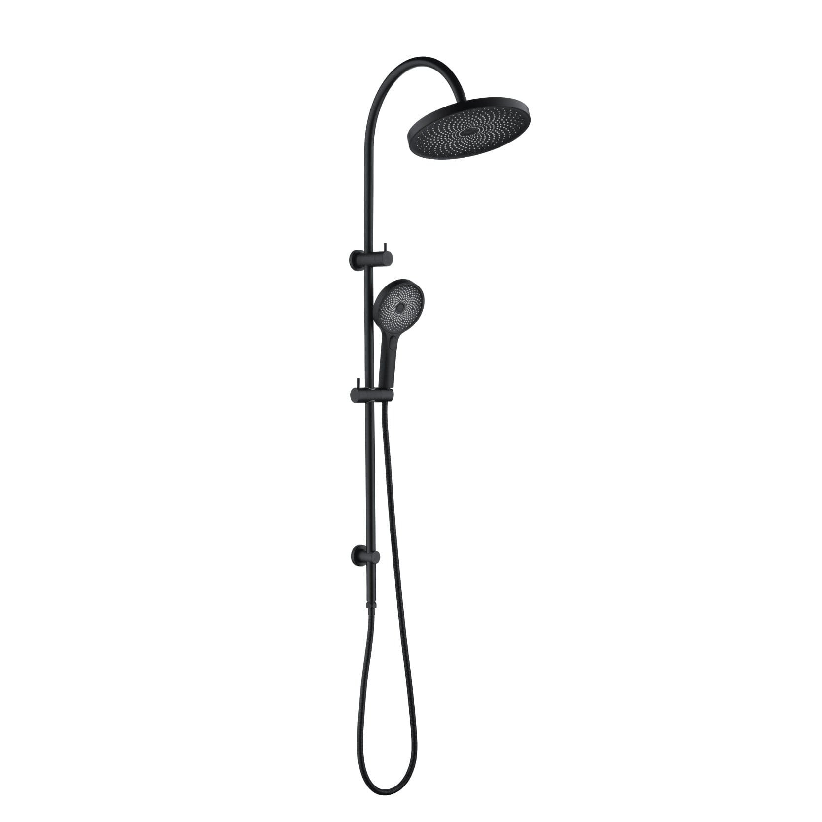 ORIO Round Gooseneck Dual Shower Air Shower Rail Matte Black Showers Arova 