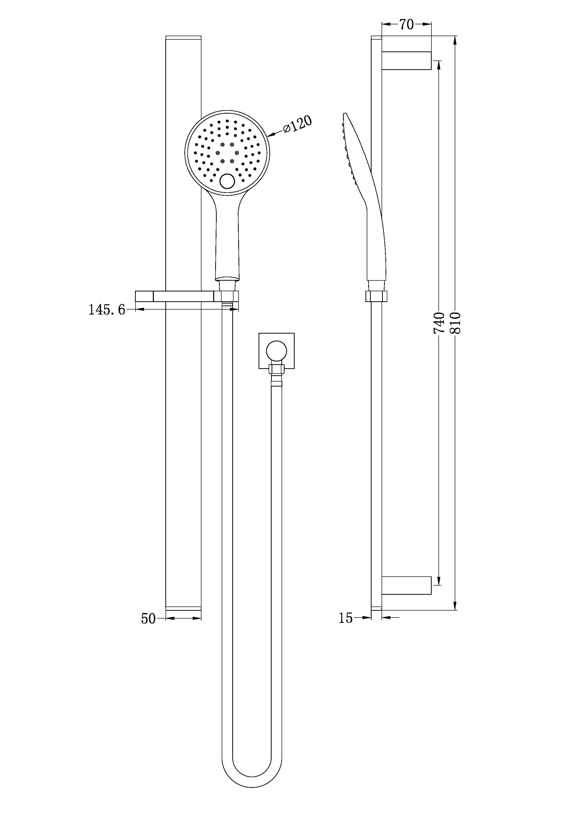 Rain 3 Function Rail Shower Chrome YSW303-CH Showers Nero 