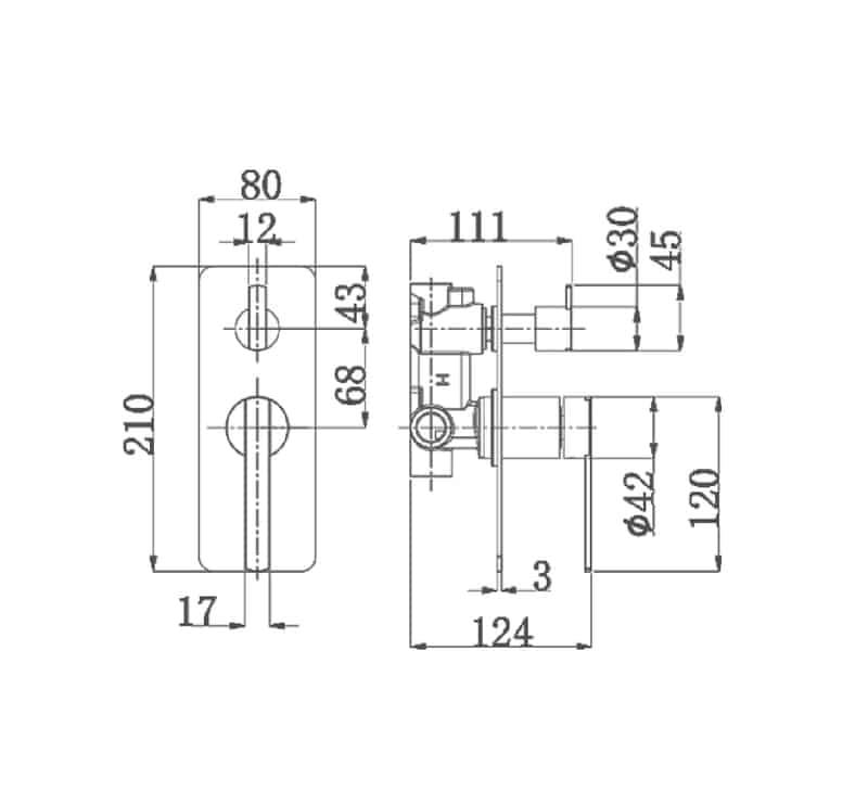 ROMEO Shower mixer with diverter in Chrome Tapware ECT 