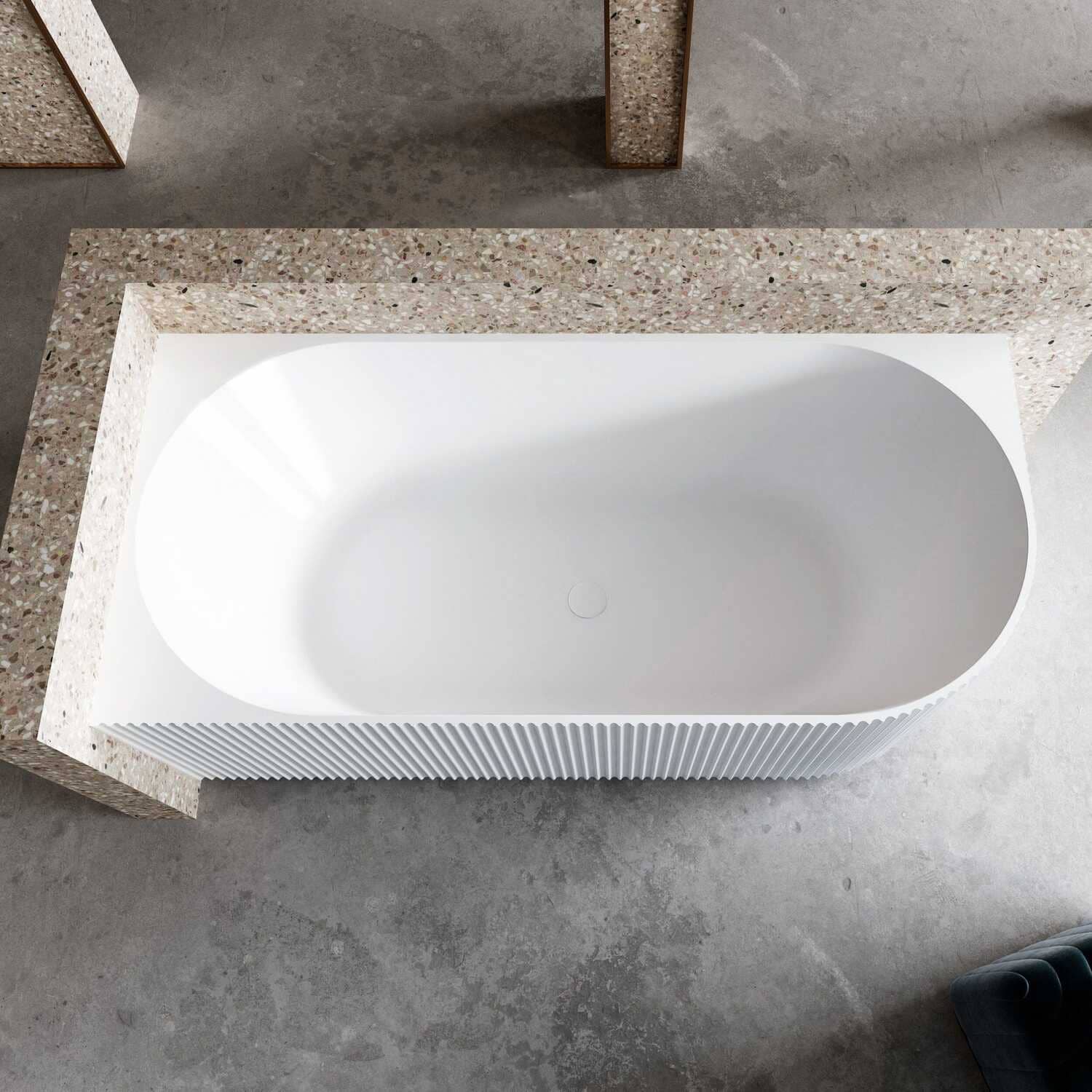 RORY 1500mm V-Groove Fluted Left Corner Free Standing Bathtub Gloss White Baths AROVA 