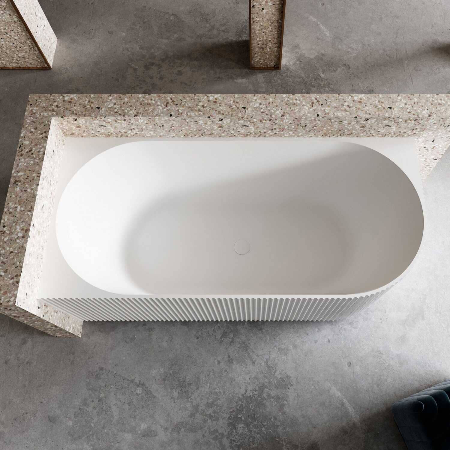 RORY 1500mm V-Groove Fluted Left Corner Free Standing Bathtub Matte White Baths AROVA 