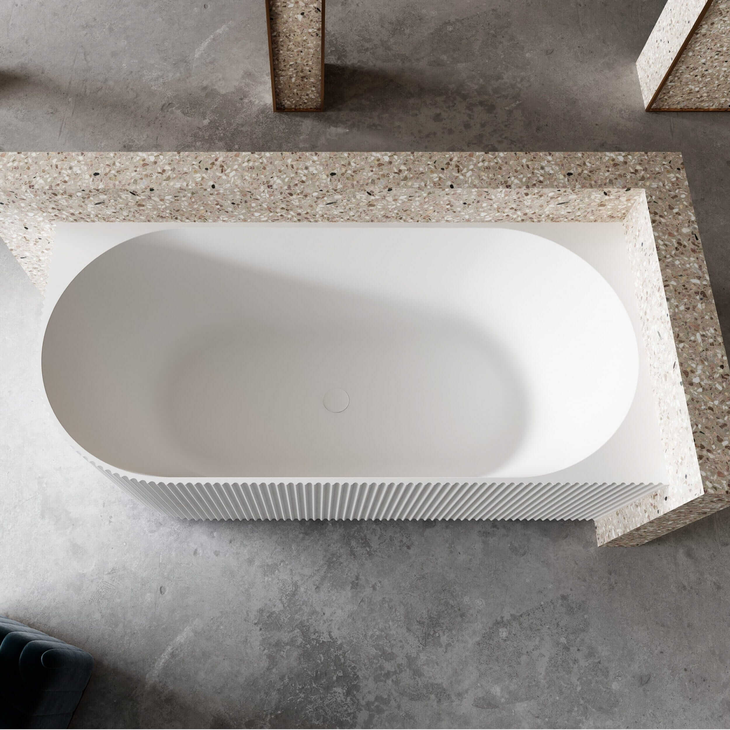 RORY 1500mm V-Groove Fluted Right Corner Free Standing Bathtub Matte White Baths AROVA 