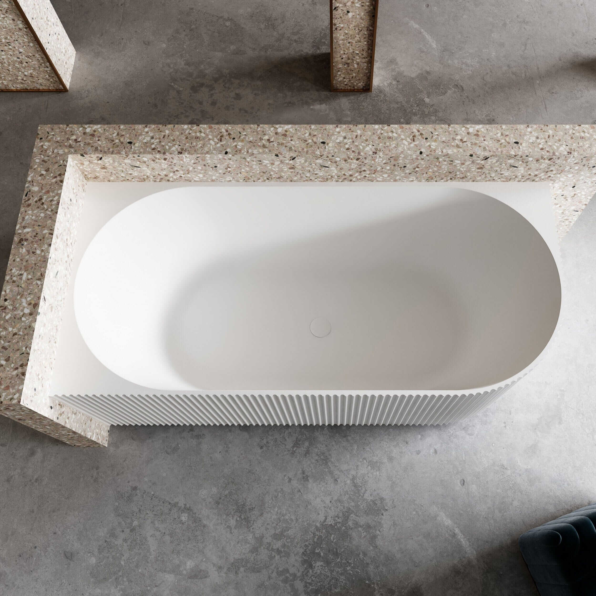 RORY 1700mm V-Groove Fluted Left Corner Free Standing Bathtub Matte White Baths AROVA 