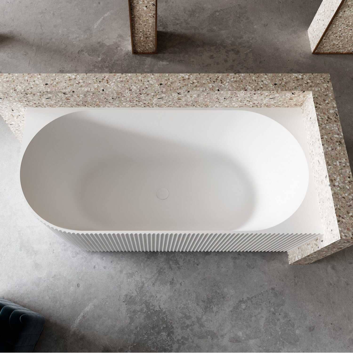 RORY 1700mm V-Groove Fluted Right Corner Free Standing Bathtub Matte White Baths AROVA 