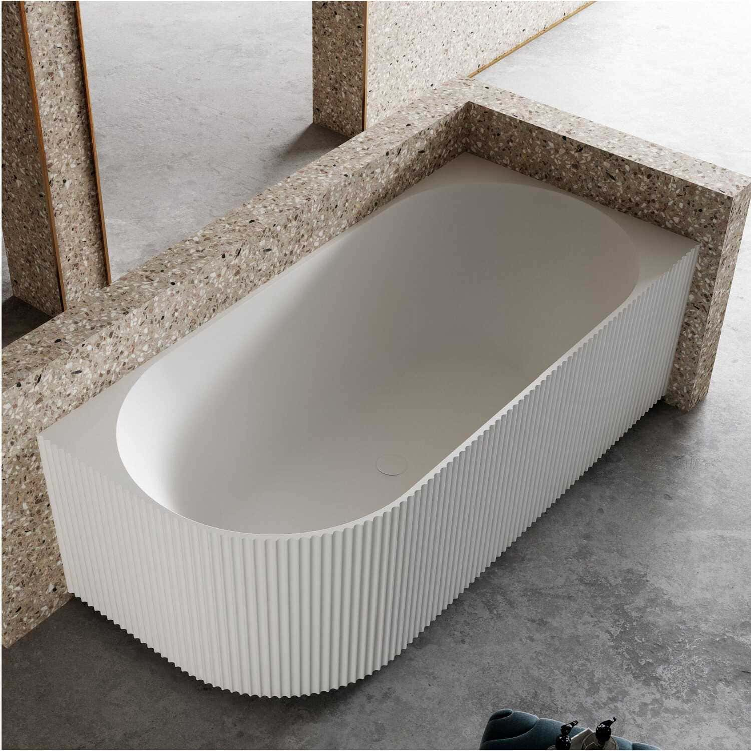 RORY 1700mm V-Groove Fluted Right Corner Free Standing Bathtub Matte White Baths AROVA 