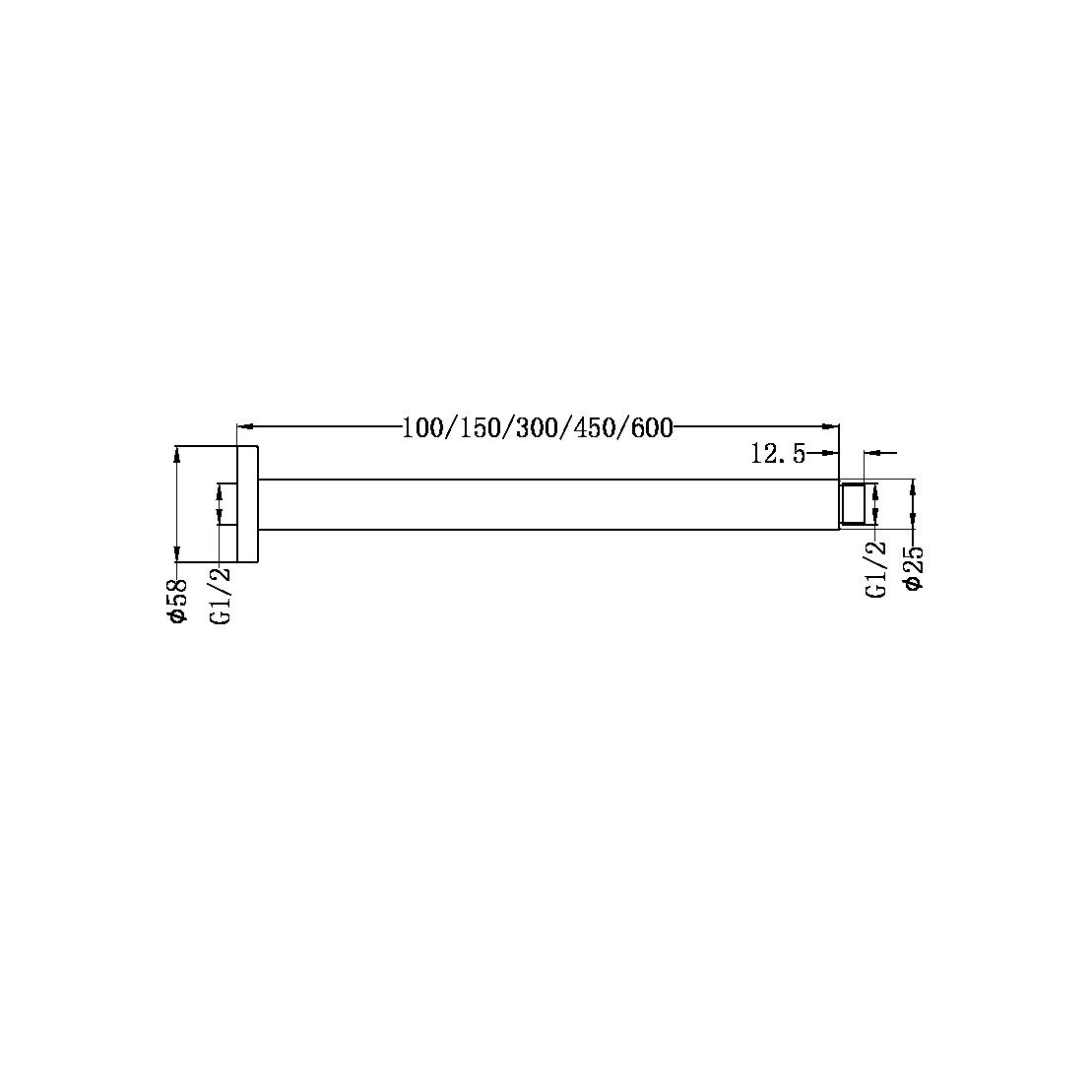 Round Ceiling Arm 150mm Chrome YSW503-150MM-CH Showers Nero 