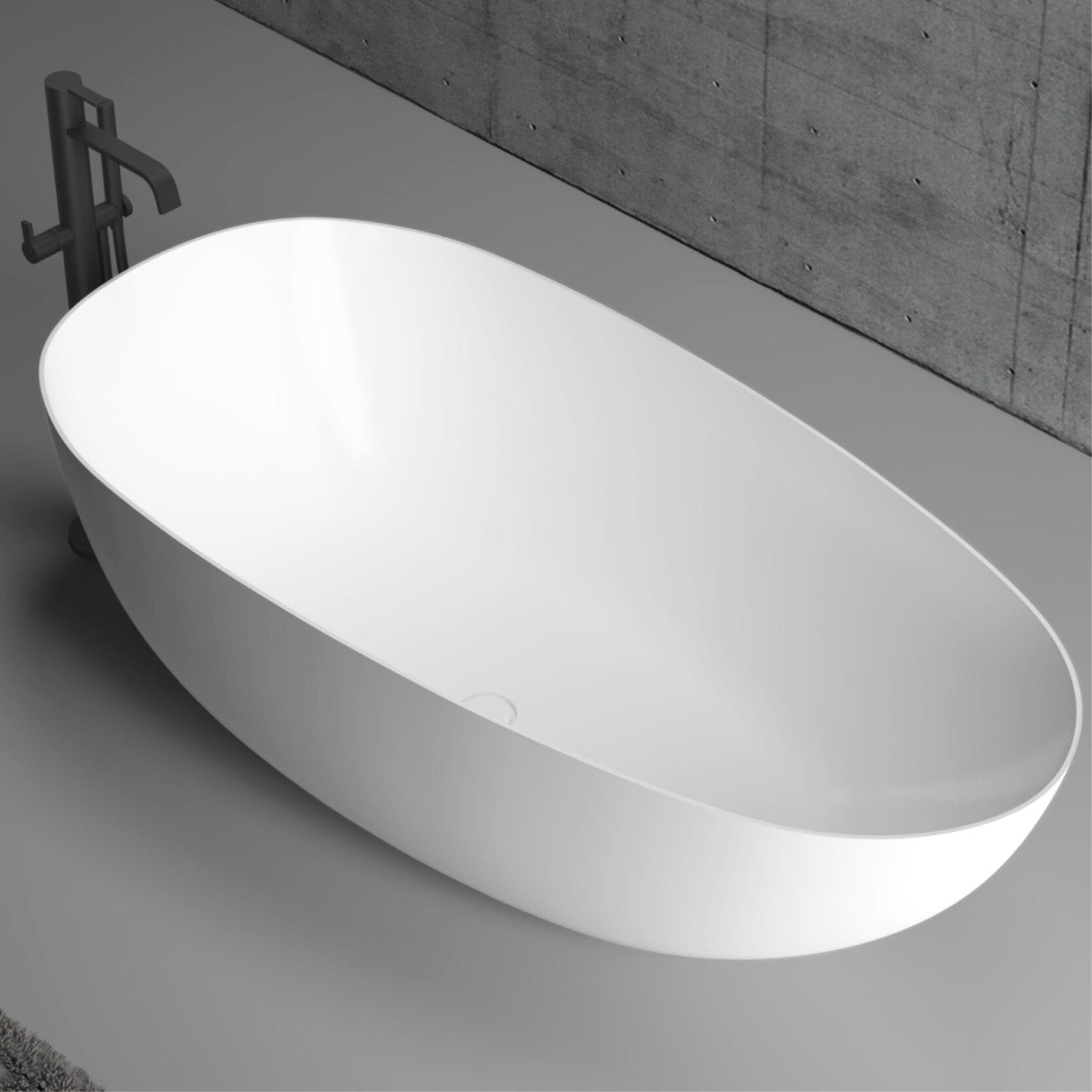 RUBI 1500mm Egg Shape Oval Freestanding Bath Gloss White Baths AROVA 