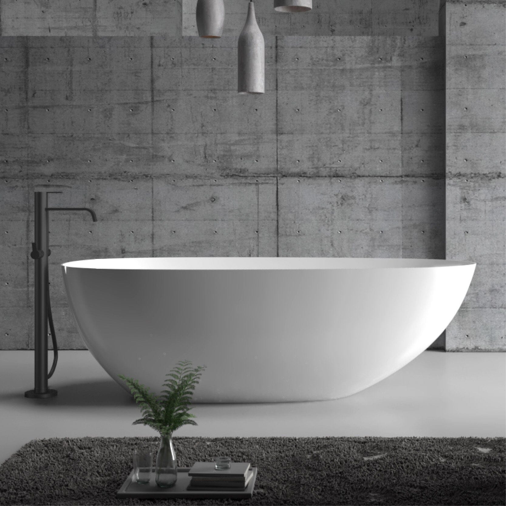 RUBI 1500mm Egg Shape Oval Freestanding Bath Gloss White Baths AROVA 