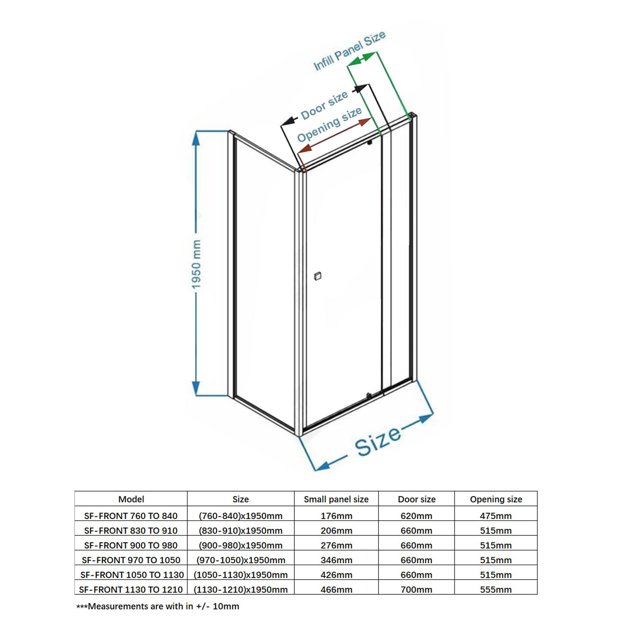 Semi Frameless Shower Screen - Front and Return - Custom Multiple Sizes Showers Bella Vista 