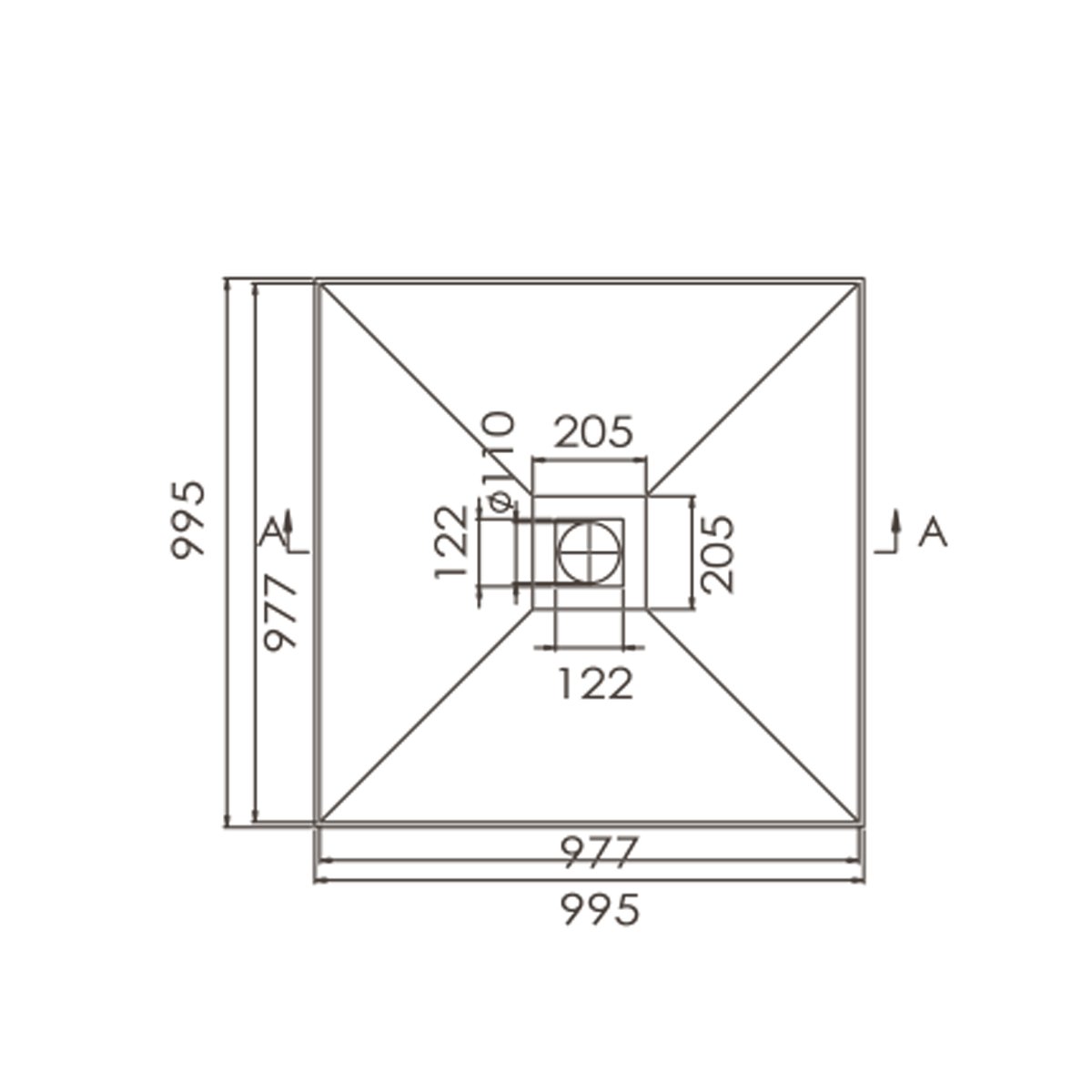 Shower Base Tile Tray 1000*1000mm Centre Waste showers ECT 