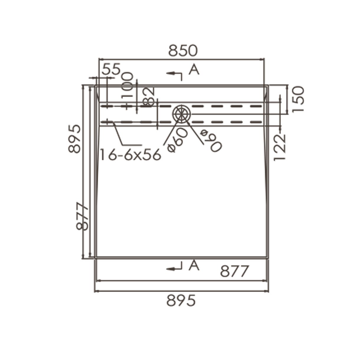 Shower Base Tile Tray 900*900mm Channel Waste showers ECT 