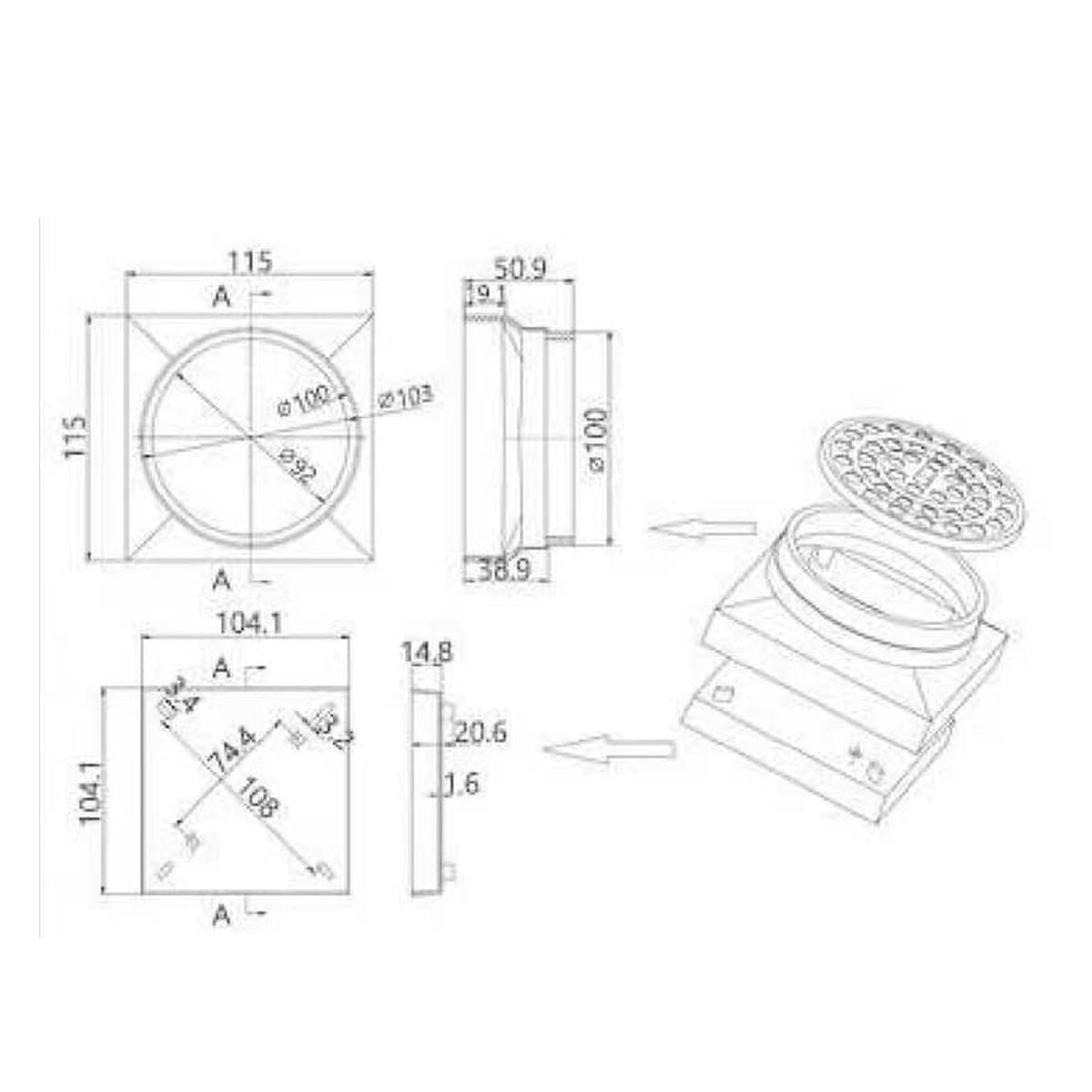 Shower Grate (Insert Tile) in Black - SC-SQ115BK Accessories ECT 