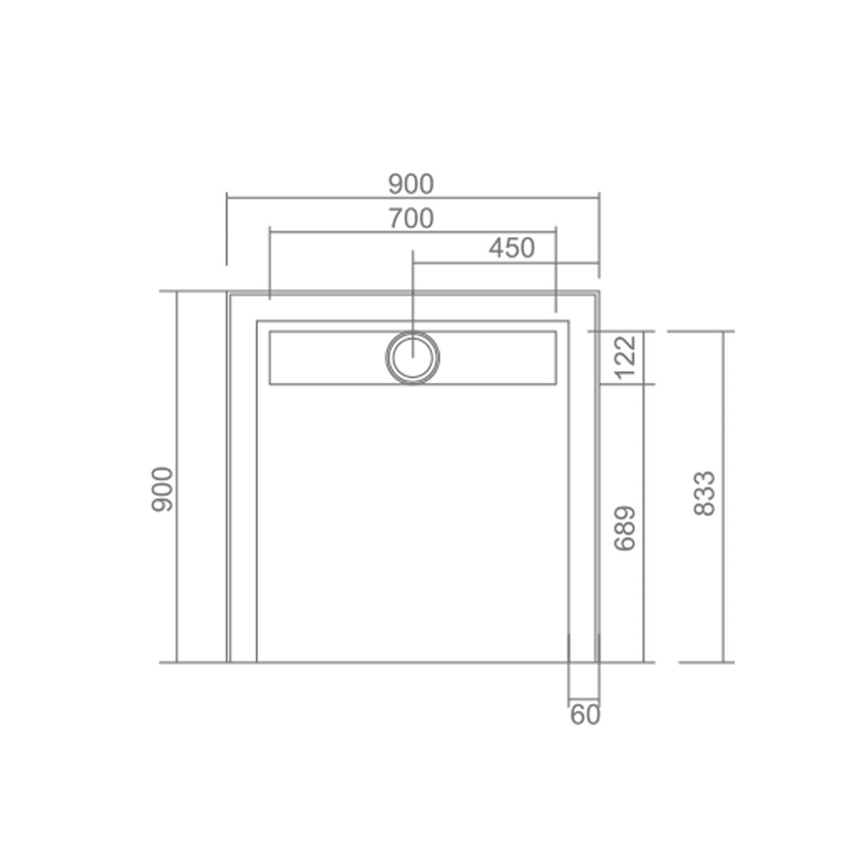 SMC Shower Base 900x900 Channel Grate Rear Waste showers ECT 